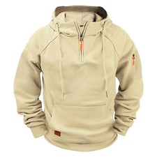 Solid color men's zipper pullover hooded sweatshirt with fleece wool hoodie