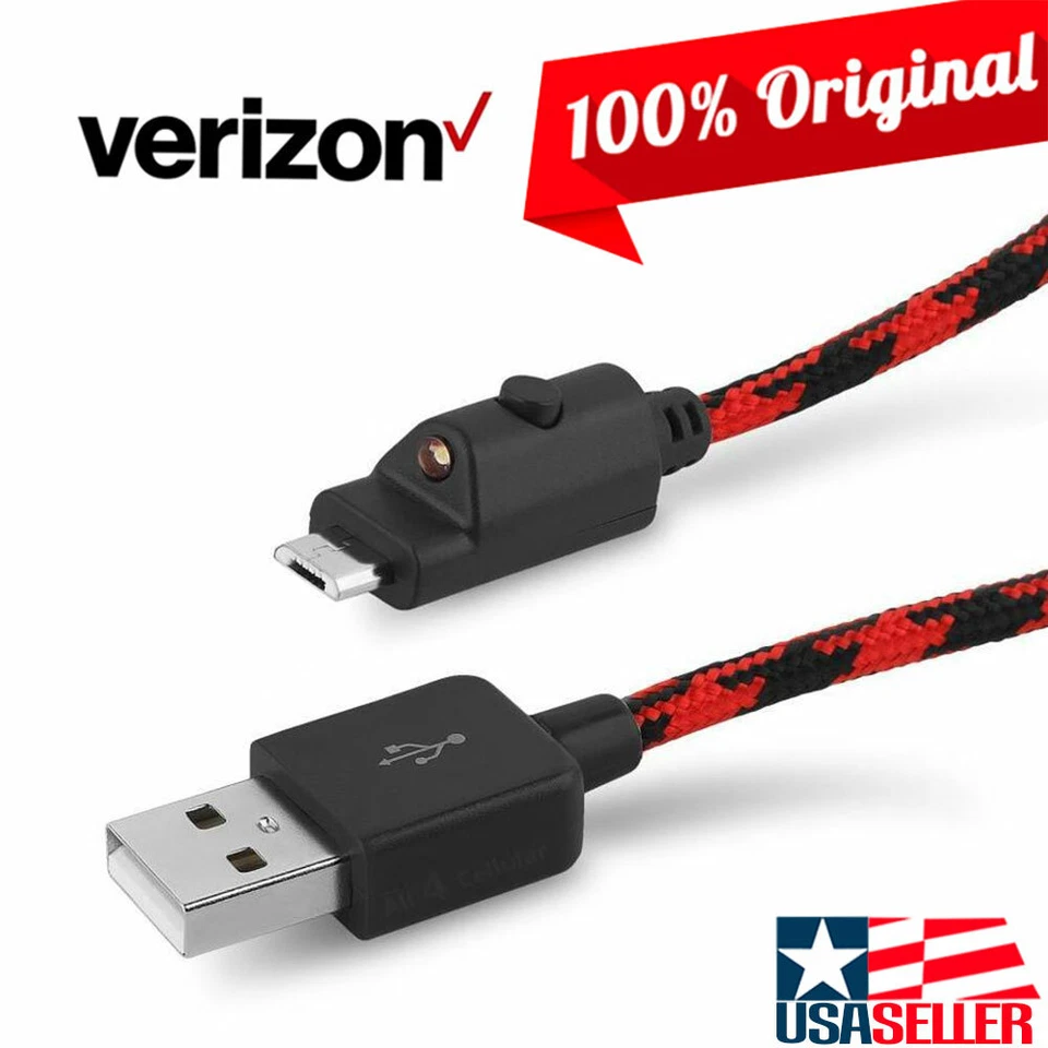 OEM Verizon Fast Charge Braided micro-USB Data Cable w/LED for Samsung LG Note - Image 2 of 4