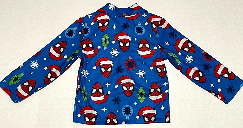 Spiderman Marvel Christmas Pajamas Sleepwear 2 Piece Coat Button Front New Boy - Image 3 of 4