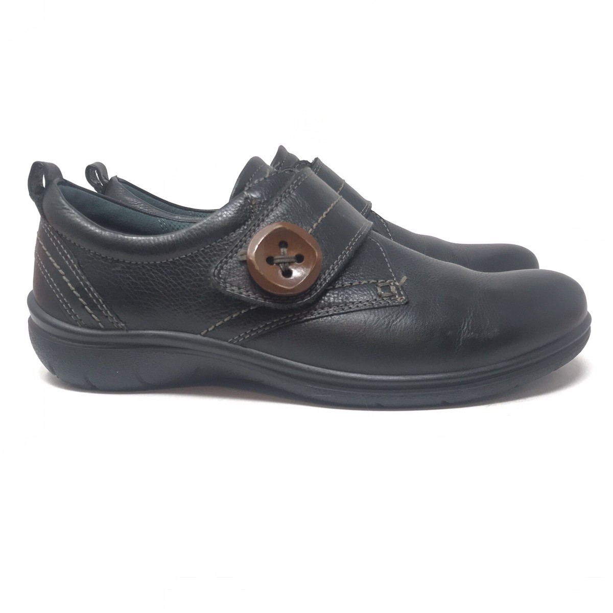 Ecco Women Clay Monk Strap Slip On Black Leather Flats Size 37