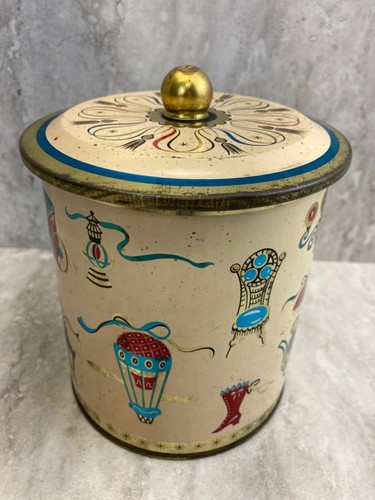Tin Tea Canister 1960's Teal/Gold. Made in England - Vintage - Picture 2 of 9