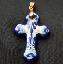 Colgante Cruz Cerámica Talavera De La Cruz De Colección México