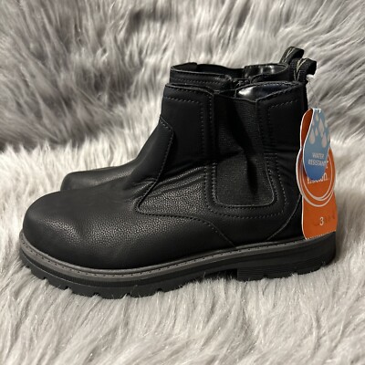 Wonder Nation Black Chelsea Boots Big Boys Size 3 Slip On Side Zip Shoes