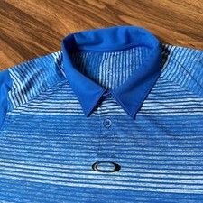 Oakley Regular Fit Men s Medium Polo Shirt Short Sleeve Blue Logo Casual Stretch
