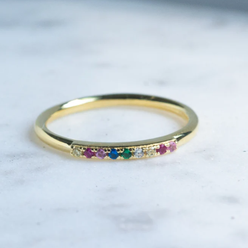 Natural Multi Gemstone Ring 10k Solid Gold Minimalist Band Ring Size Available - Picture 1 of 6
