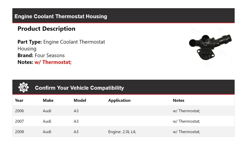 For 2006-2008 Audi A3 Engine Coolant Thermostat Housing 4 Seasons 2007 - Image 2 of 4