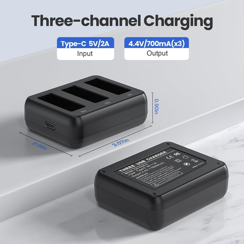 Replacement Batteries for DJI Osmo Action 4/3 with 3-Channel Charger, 1850mAh - Picture 7 of 12