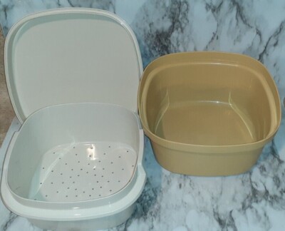 Tupperware 3 Pc Vegetable Rice Steamer Set # 888-11 Harvest Gold w/Almond Lid