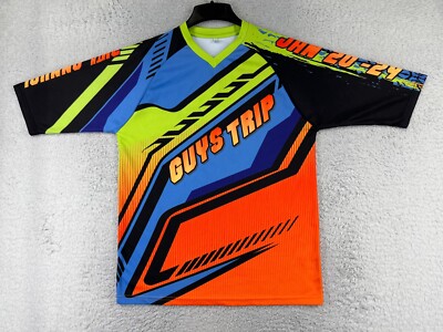 Guys Trip Jersey Mens Large Blue Orange MX BMX Short Sleeve V-Neck Polyester
