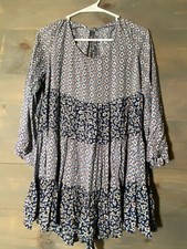 UMGEE Dress size S tier layered long sleeves pullover ties blue floral boho