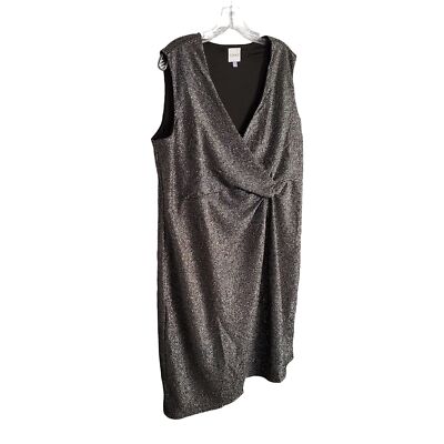 Serra Aldi XL Dress Silver Black Metallic Sparkly Stretch Front Twist  Surplice | eBay