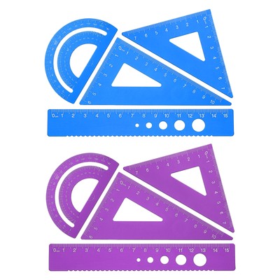 Triangle Ruler Protractor Square and Ruler Set, 8 Pcs(Blue/Purple, 15cm/6'')