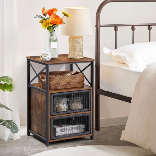 Vecelo Nightstand End Table Office Bedside Table Bedroom Storage Metal Drawers - Picture 1 of 66