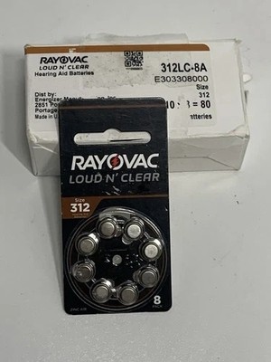 (80) RAYOVAC LOUD N CLEAR 312 HEARING AID BATTERIES 312LC-8A 10/2026 10-8 PACKS