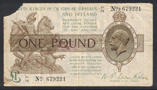 GB KGV 1923 FISHER T31 TREASURY NOTE £1 ONE POUND BANKNOTE SPACEFILLER