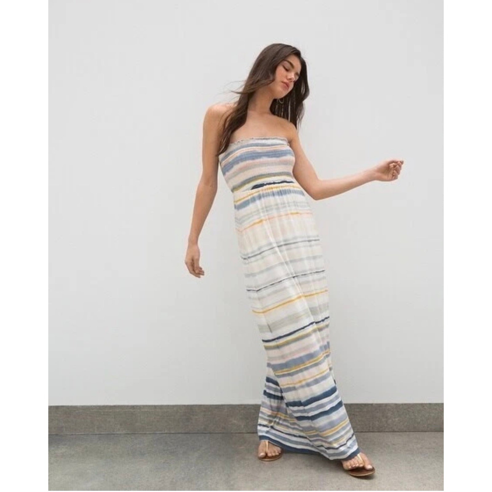 SOMA Wknd Embraceable Strapless Maxi Dress Women's Small Blue White Stripe NWT