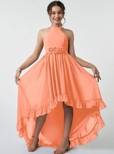 Azazie Hermione Halter Neck A-Line Chiffon Long Gown Dress Junior Size 16