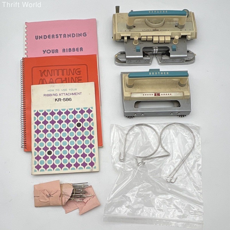 Brother KR-586 Ribbing Attachment Carriage Manuals Needles Lot Vintage 1970s