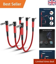 1/4 Inch TS Right-Angle Guitar Patch Cables - 15CM Braided 3-Pack for Musicians