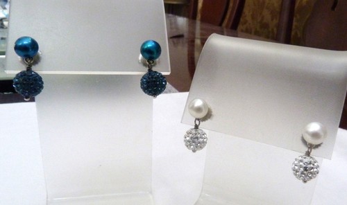 2 PAIR NEW HONORA TEAL WHITE CULTURED PEARLS CZ STERLING SILVER DANGLE EARRINGS