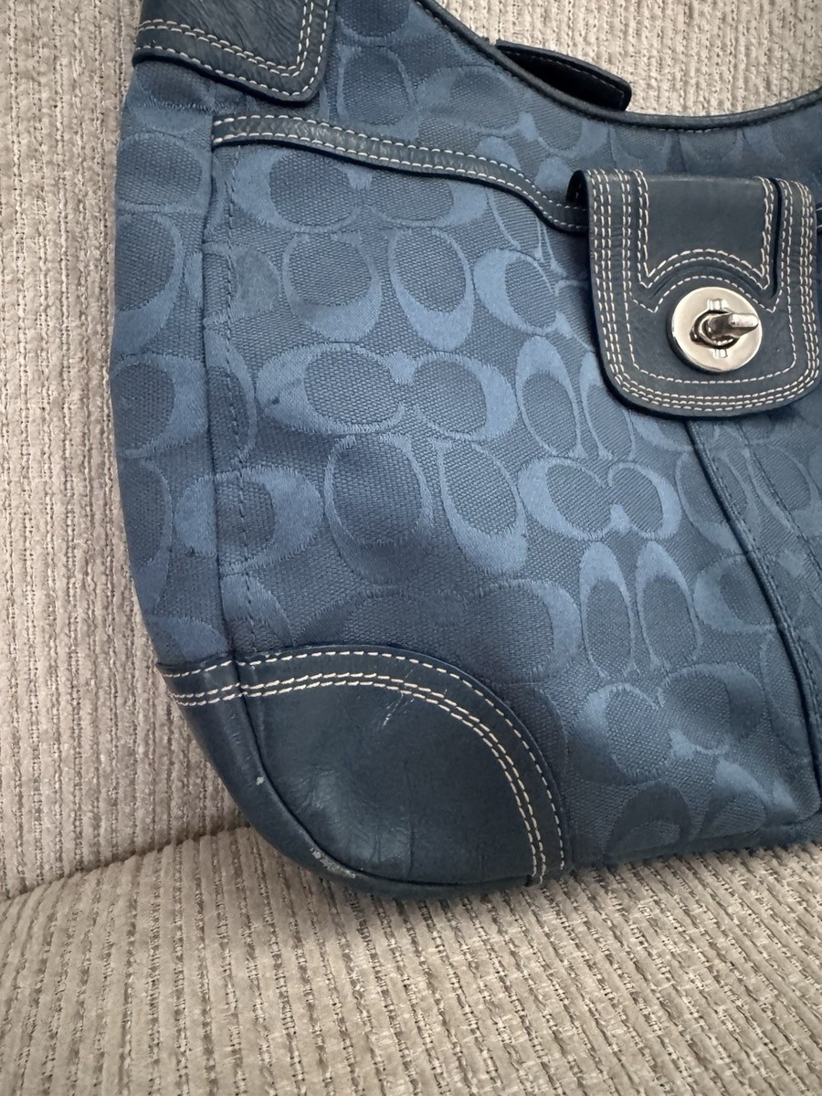 バッグ vintage coach hampton one shoulder bag Coach Hampton Signature Shoulder Hobo Bag Blue Monogram Canvas
