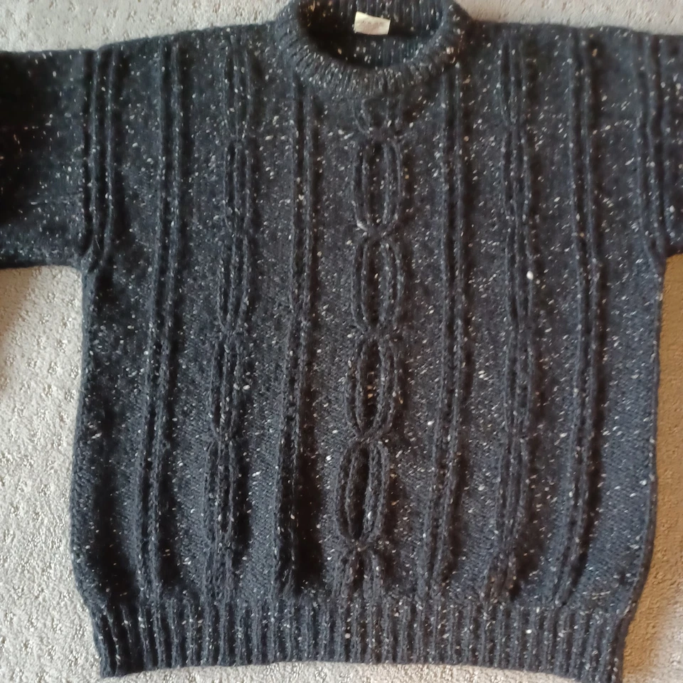 VINTAGE Bonner Ireland Chunky Fisherman Sweater Black Speckled  New Wool L/XL - Image 3 of 4