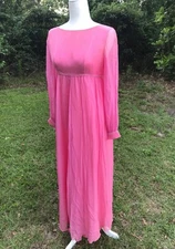 VTG Pink  Gown by Lorrie Deb  Sheer Sleeves. Empire Waist, Low Back w Bow Train 