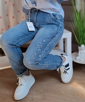 Karostar wie Jewelly Boyfriend Jeans mit Strass K2945 38 M - 48 XXXXL