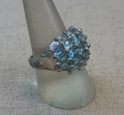 VINTAGE ALX & Co. Sterling 925 Silver BLUE TOPAZ Wide band Cocktail Ring *8*