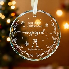 Our First Christmas Engaged Ornament 2025,Personalized Glass Engagement Ornament