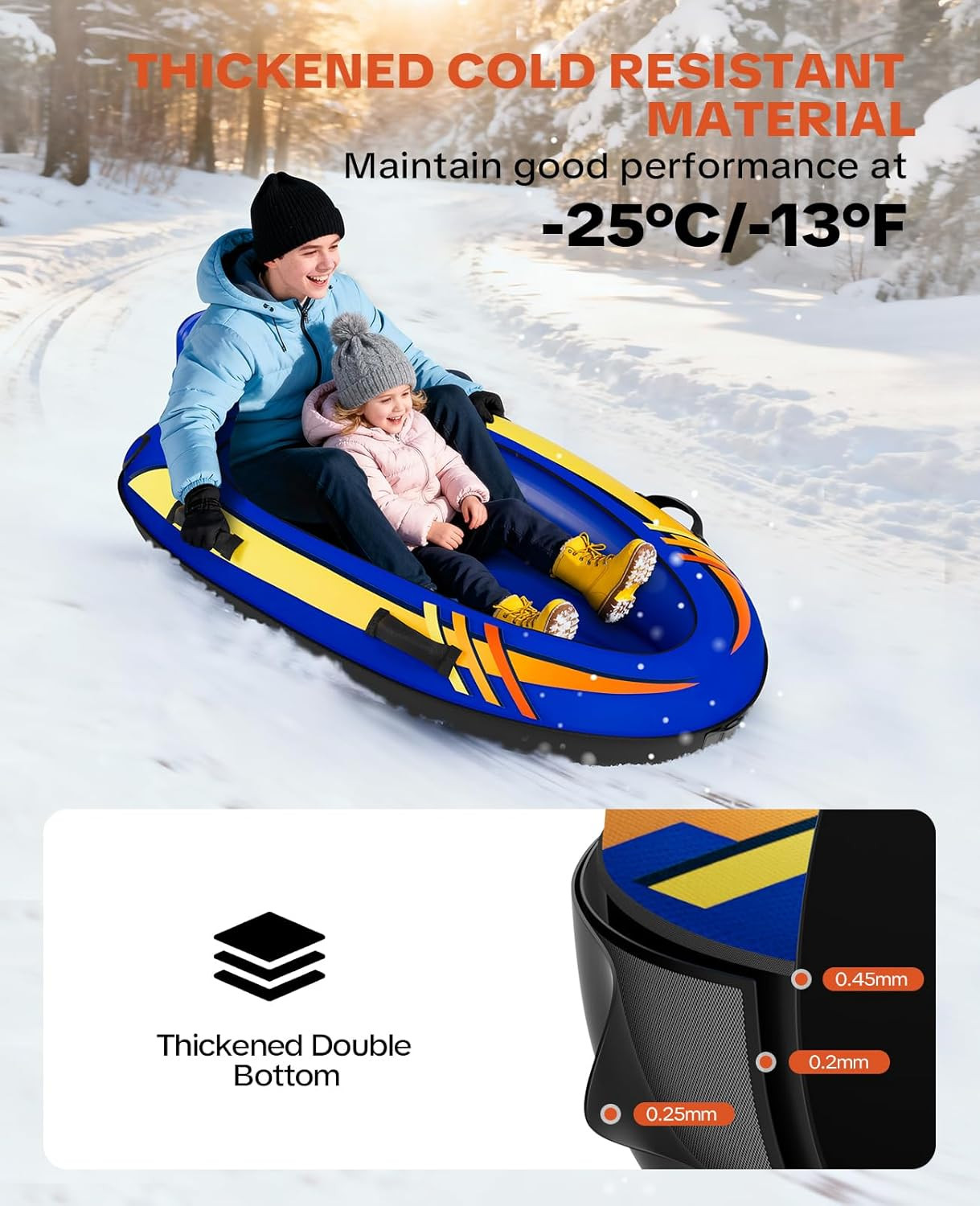 2 Person Inflatable Snow Sled with Premium Canvas Cover, Snow Tubes for Sledding