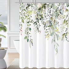 Sage Green Eucalyptus Shower Curtain, Watercolor Plant Leaves with Floral Bathro