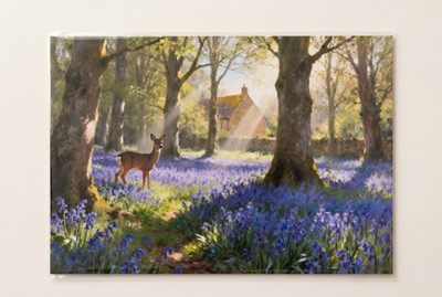Cotswold Bluebell Woodland Reh Wandbild Frühlingsdruck A3 A4 A5