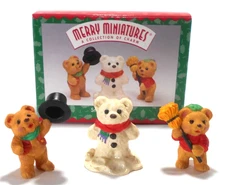 Vintage Hallmark SNOWBEAR SEASON Merry Miniatures 3 Piece Set 1997 Teddy Bears