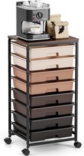 Rolling Carts W/ Wheels 8-Drawer Utility Cart Wooden Tabletop Storage Cart