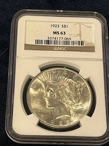 Uncirculated 1923 Peace Dollar MS 63 NGC Graded Slabbed Silver Numismatic