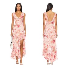 NWT ASTR The Label Floral Cowl Neck High Low Maxi Dress L Mauve Pink Ruffle Slit