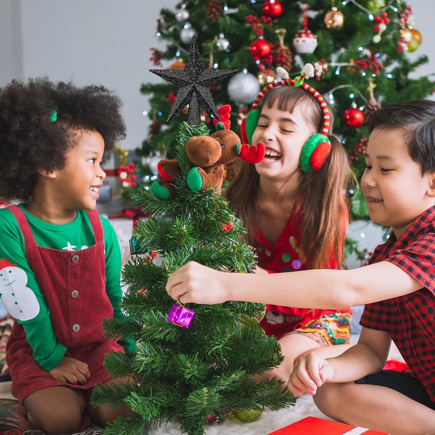 1PCS Christmas Star Tree Topper, 4" Black Christmas Tree Topper Decorations, 3D 