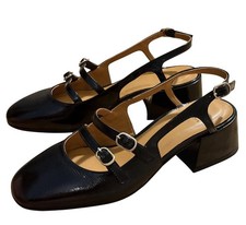 Sézane Paula Babies Mary Jane Slingback Pumps In Black Patent Leather Size 36