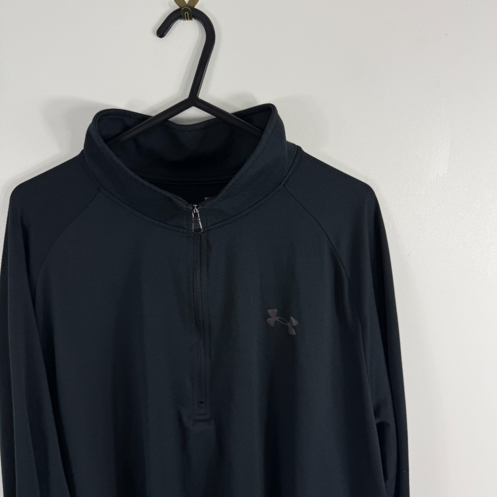VTG Under Armour Black Training Loose Fit XL Quarter Zip Pullover Top Sweatshirt image 2
