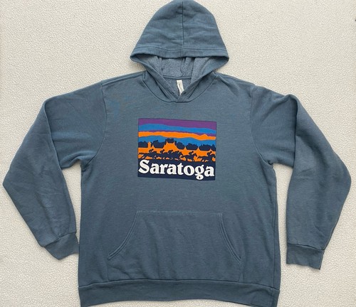 saratoga race track Hoodie Mens XL Horse Graphic Blue-ish Pullover - Picture 2 of 7