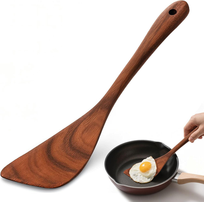 #ad #ad Wooden Spatula 12 Inch Acacia Wood Nonstick Turner Right Hand Long Handle Flat $9.87