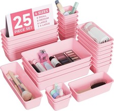 25 PCS Plastic Drawer Organizers Set, 4-Sizes Vanity and Makeup Organizer, Desk