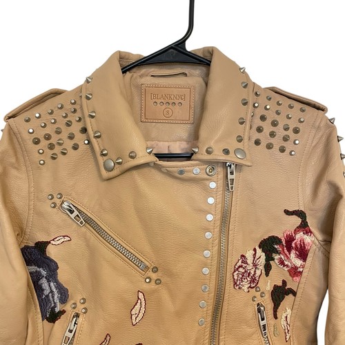 BLANK NYC Studded Embroidered Faux Leather Jacket Tan Womens Size Small - Picture 5 of 12