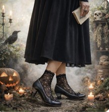 L’Artiste Spring Step Sz 39 Black Leather Scalloped trim Kirstin 19 Kitten Heels