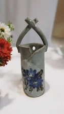 VTG Flower Wall Pocket Bud Vase, Earthenware Clay, Rustic Primitive Style