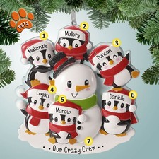 Personalized Christmas Ornament - Winter Penguin Family - Family of 6
