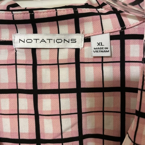 Notations Blusa Top XL Rosa e Nero, il colletto va a V, maniche lunghe arrotolabili - Foto 7 di 7
