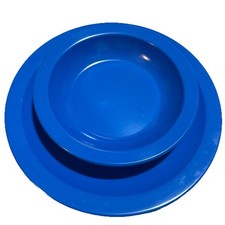Vintage Dallas Ware Texas Ware Blue Melamine Plate and Bowl Set MCM Made in USA