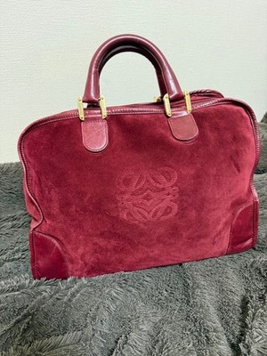 LOEWE Amazona 40 Bordeaux Suede Leather Large A4 Boston Anagram Tote Bag